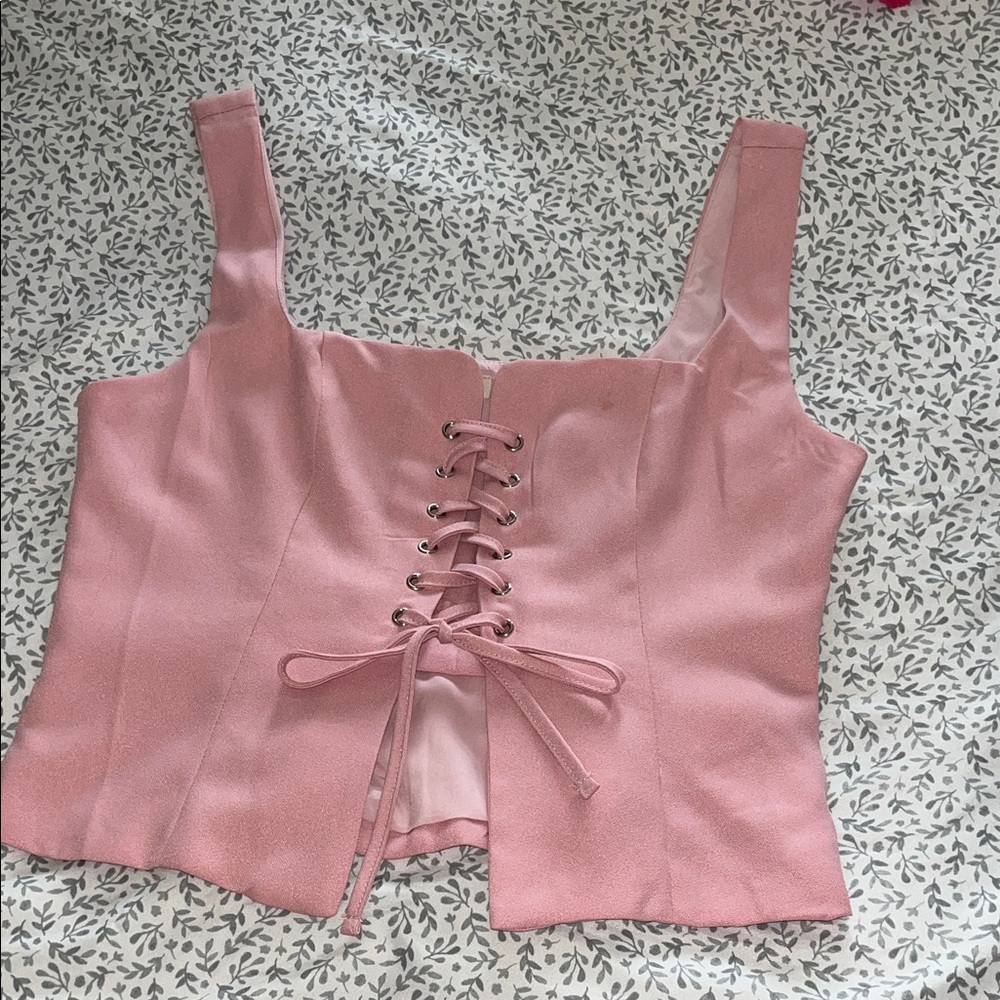 Elegant Pink Lace-Up Crop Top